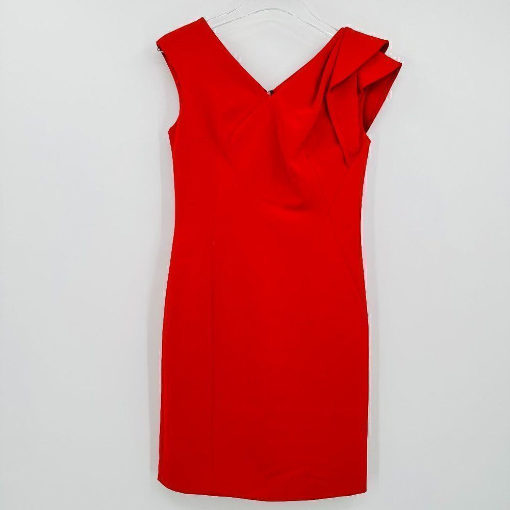 Rickie Freeman Teri Jon Size 2 Red V Neck Cocktail Sheath Dress Mini Occasion